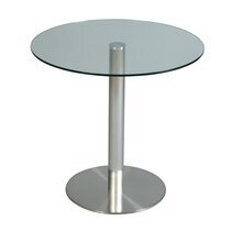 Table ronde 80x76 cm avec plateau en verre et pied en acier brossé