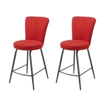 Lot de 2 chaises de bar H65 cm en tissu rouge - BOLTBY