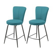 Lot de 2 chaises de bar H65 cm en tissu bleu clair - BOLTBY