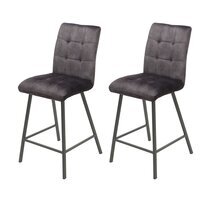 Lot de 2 chaises de bar H65 cm en tissu gris - RIBOLT