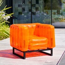 Fauteuil de jardin design orange avec cadre aluminium noir - YOMI
