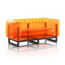 Canapé de jardin design orange avec cadre aluminium noir - YOMI