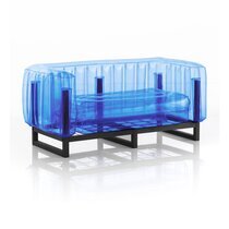 Canapé de jardin design bleu avec cadre aluminium noir - YOMI