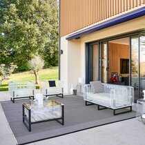 Salon de jardin design transparent avec cadre aluminium noir - YOMI