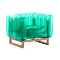 Fauteuil de jardin design vert avec cadre bois - YOMI