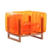 Fauteuil de jardin design orange avec cadre bois - YOMI