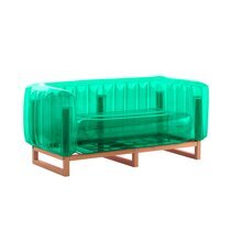 Canapé de jardin design vert avec cadre bois - YOMI