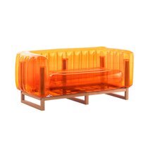 Canapé de jardin design orange avec cadre bois - YOMI