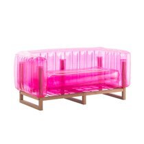 Canapé de jardin design rose avec cadre bois - YOMI