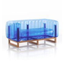 Canapé de jardin design bleu avec cadre bois - YOMI