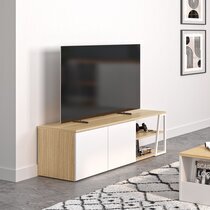 Meuble TV 2 portes 145x45x45 cm blanc et chêne - ALBI