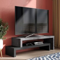 Meuble TV design 2 niveaux décor gris béton et noir - ASIM