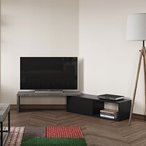 Meuble TV modulable 1 porte décor gris béton et noir - ARMEL