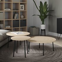 Table basse ronde 80x35 cm décor chêne clair et noir - PLY