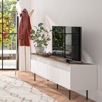 Meuble TV 160x43x60 cm décor blanc et noyer - RADIO