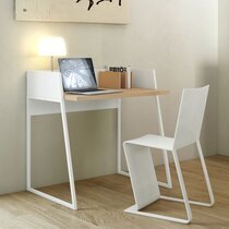 Bureau design 90x60x88 cm décor blanc mat et chêne - VOLGA