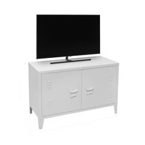 Meuble TV 2 portes 100x40x53 cm en métal blanc - TEOLISUS