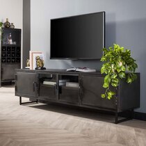 Meuble TV 4 portes 180x40x50 cm en métal gris foncé - ANTIK
