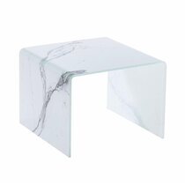 Table d'appoint 50x50x38 cm en verre effet marbre blanc