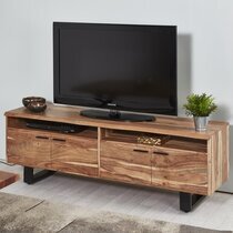 Meuble TV 4 portes 160x45x53 cm en acacia et métal - VOJENS