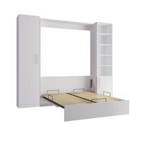 Lit escamotable 140x200 cm blanc + étagère + armoire - NEYRAS
