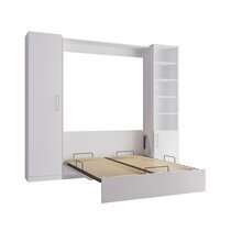 Lit escamotable 160x200 cm blanc + étagère + armoire - NEYRAS
