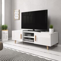 Meuble TV 2 portes 2 niches 140x42x50 cm blanc - MUNEO