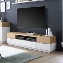 Meuble TV 2 portes et 1 tiroir 182x40x46 cm naturel et blanc - MARAY