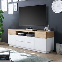 Meuble TV 2 portes 2 tiroirs 182x40x65 cm naturel et blanc - MARAY