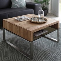 Table basse 70x70x39 cm décor naturel et pieds en acier