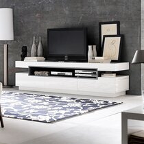 Meuble TV 3 tiroirs 200x50x52 cm laqué blanc et gris brillant