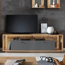 Meuble TV 2 tiroirs 205x40x63 cm gris foncé et chêne - ERTZA