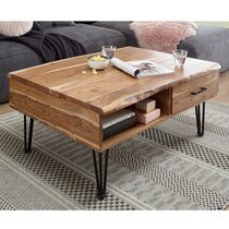 Table basse avec plateau relevable et 1 tiroir en acacia et métal