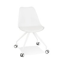 Chaise de bureau à roulettes 60x60x92 cm en PU blanc - LUCIE
