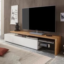 Meuble TV 3 tiroirs 204x40x44 cm décor blanc mat et chêne
