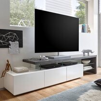 Meuble TV 3 tiroirs 204x40x44 cm décor blanc mat et béton
