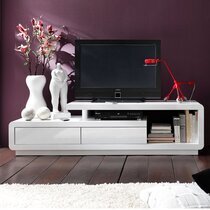 Meuble TV 2 tiroirs 170x40x45 cm décor blanc brillant