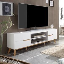 Meuble TV 4 tiroirs 169x40x56 cm blanc mat et chêne - MAXEY