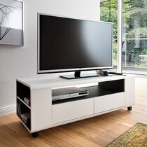 Meuble TV 2 tiroirs à roulettes 119x43x46 cm blanc mat et anthracite