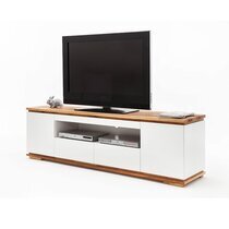 Meuble TV 2 portes 2 tiroirs 202 cm cm blanc mat et chêne - ABBYS