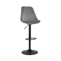 Chaise de bar 48x55x123 cm en tissu gris et pied noir - LUCIE