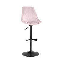 Chaise de bar 48x55x123 cm en tissu rose clair et pied noir - LUCIE