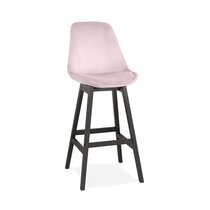 Chaise de bar 56x48x113 cm en velours rose clair et pieds noir - ELO