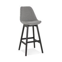 Chaise de bar 56x48x113 cm en velours noir et blanc et pied noir - ELO