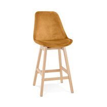 Chaise de bar 56x48x103 cm en velours moutarde et pieds naturel - ELO
