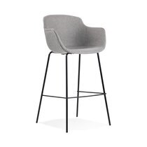 Chaise de bar 59x54x107,5 cm en tissu gris clair et pied noir - GUIDO