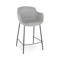 Chaise de bar 59x54x97,5 cm en tissu gris clair et pied noir - GUIDO