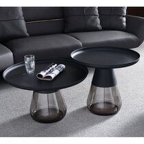 Lot de 2 tables basses 70 et 60 cm en verre fumé et métal noir