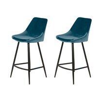Lot de 2 chaises de bar H75 cm en velours bleu - ORMOY