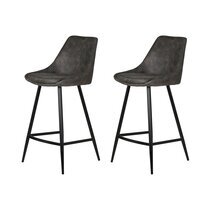 Lot de 2 chaises de bar H67 cm en tissu daim gris foncé - ORMOY